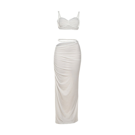 Damen Set mit crop Top und langem Rüschenrock EB