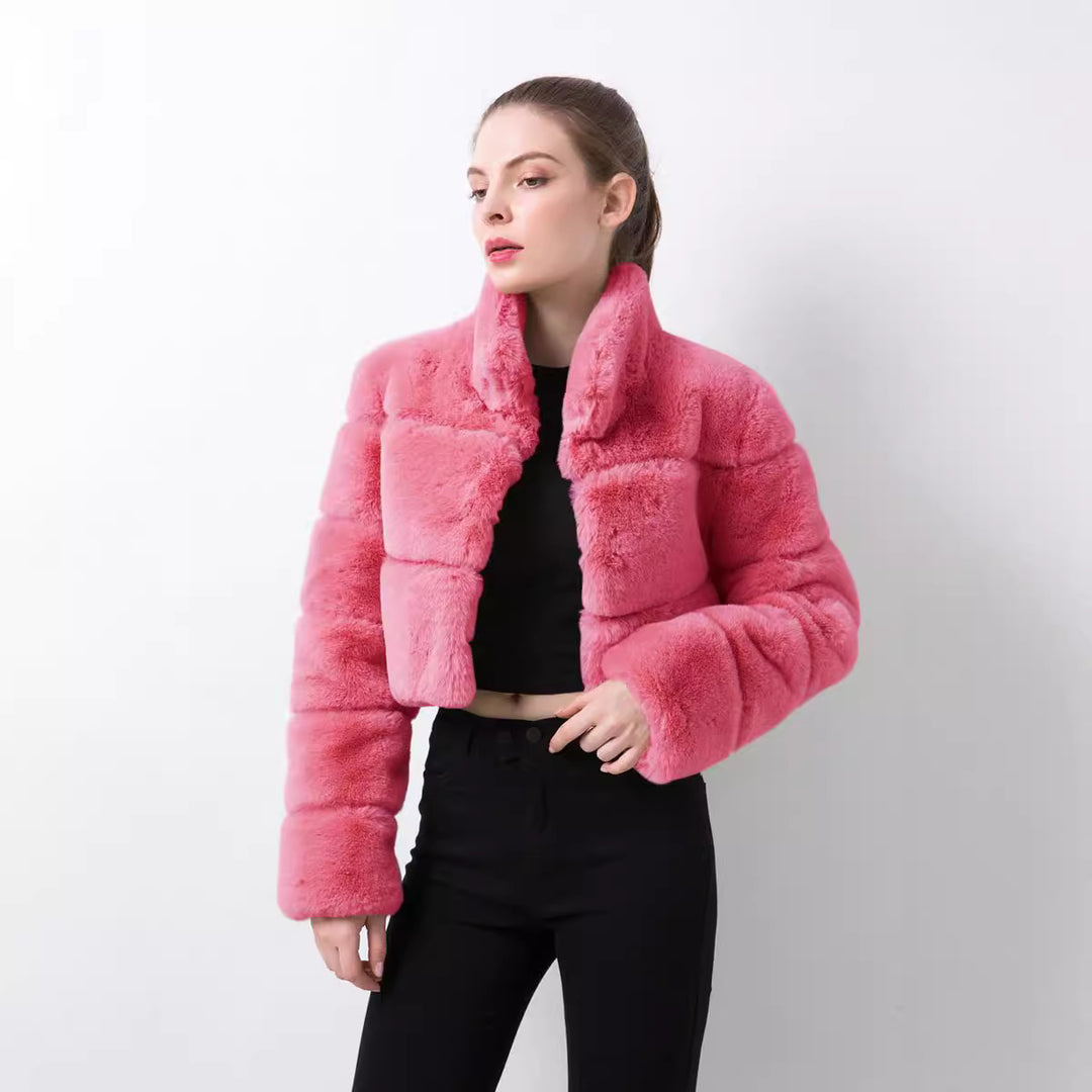 Damen modische kurze Kunstpelzjacke EB