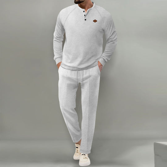 Herren hochwertiger Freizeitanzug mit Knopfleiste und eleganten Taschen EB