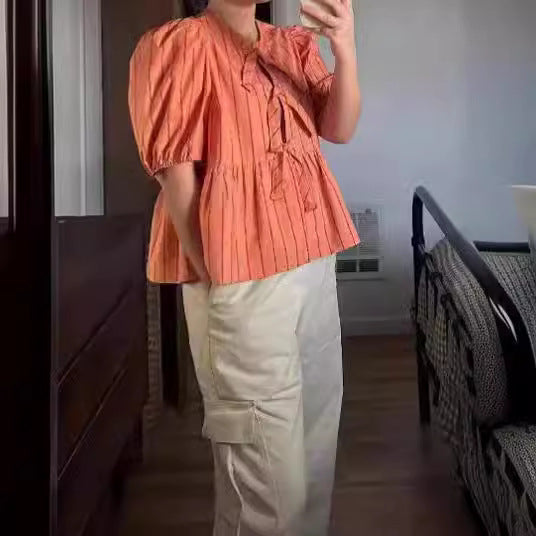 Damen Bluse mit Rüschen und Schleifenakzenten EB