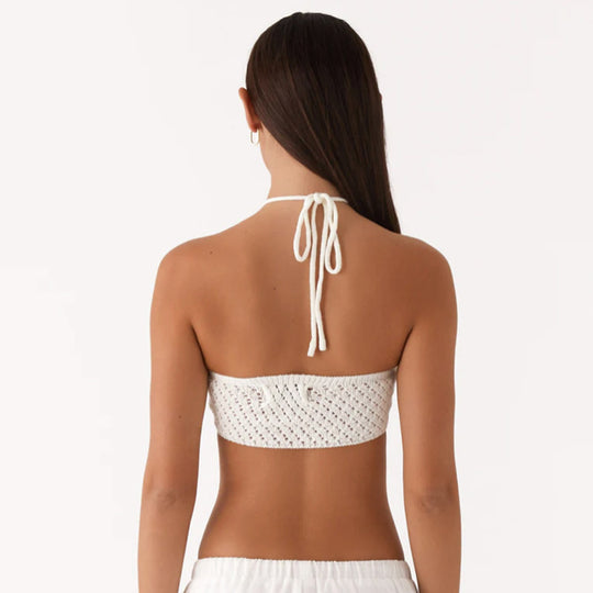 Damen Crop Top mit floralem Häkelmuster EB