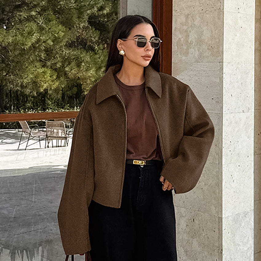 Damen Kurze Wolljacke im modernen Oversized-Stil EB