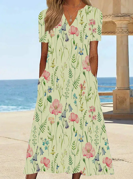 Damen Blumengemusterte Sommerkleid mit Taschen EB
