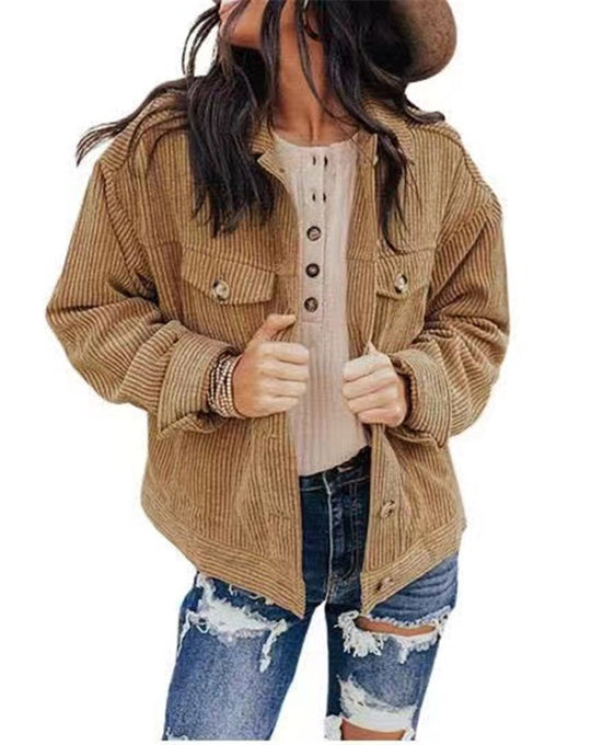 Damen lässige Kordjacke im Oversized-Schnitt mit Knopfdetails EB