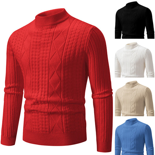 Herren Grobstrickpullover mit modernem Zopfmuster und hohem Kragen EB