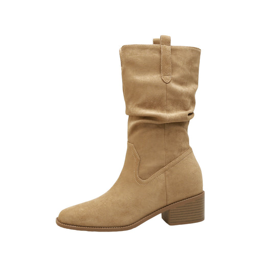 Damen Stiefeletten aus hochwertigem Wildleder mit komfortablem Blockabsatz EB