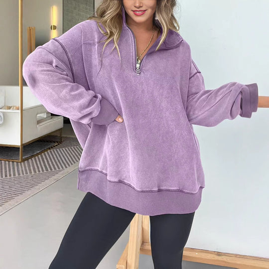 Damen Bequemer Pullover mit halbem Reißverschluss EB