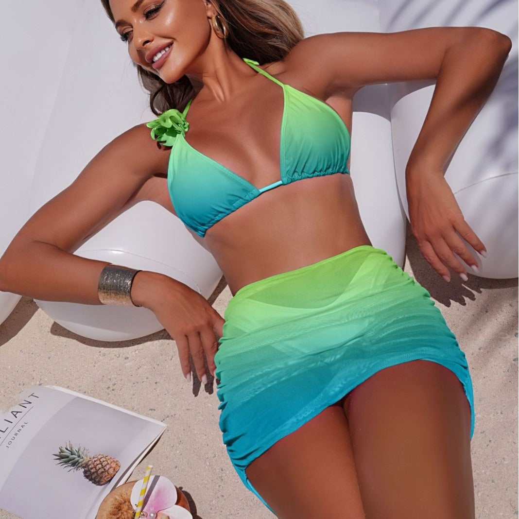 Damen Bikini-Set mit verstellbaren Trägern und rüschenförmigem Rock EB