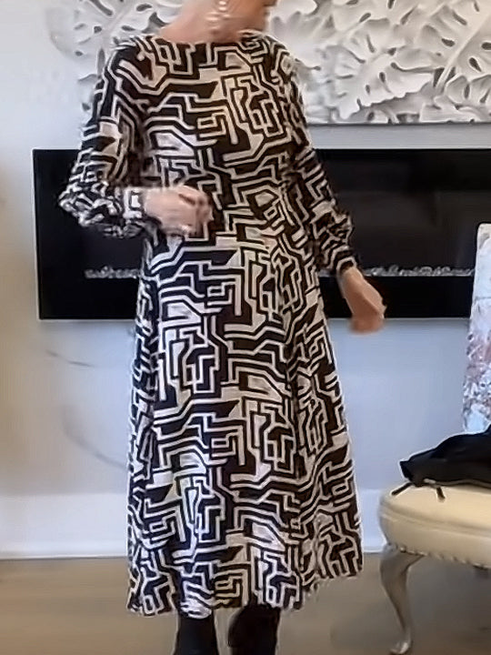 Damen Maxikleid mit modernem geometrischem Muster und geschmeidigem Fall EB
