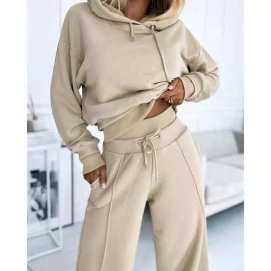 Damen nan Cropped Kapuzenpullover und weite taillenhohe Jogginghose Set EB