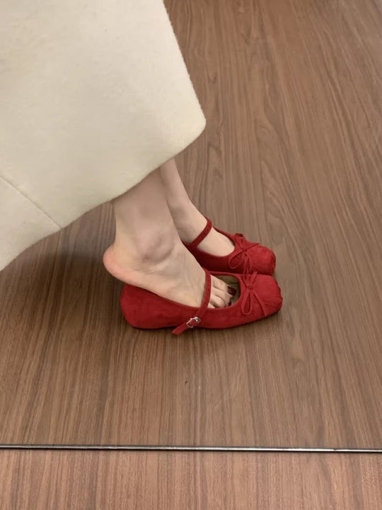 Damen elegante Ballerinas mit dekorativen Schleifen und komfortablem Riemchen EB
