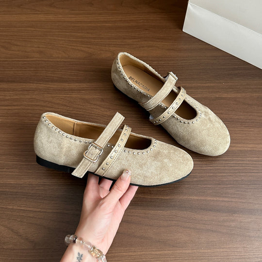 Damen Elegante Ballerinas mit dekorativen Schnallen und weichem Wildleder EB