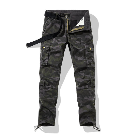 Herren Cargohose im Slim-Fit mit verstärkten Knien Multifachtaschen und Stoffgürtel EB