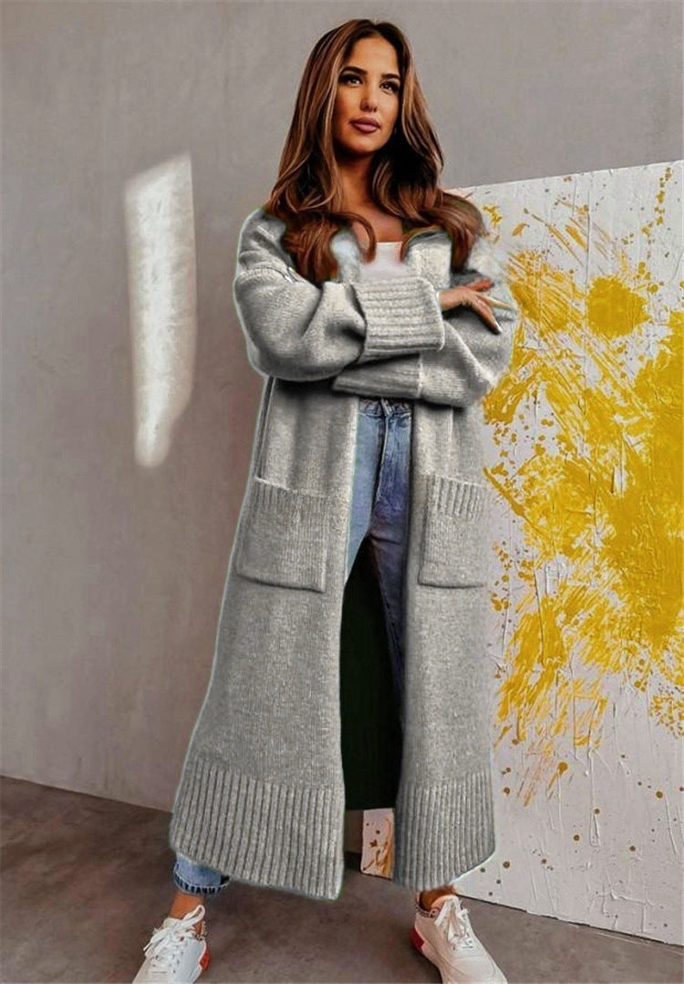 Damen Langer Strickcardigan mit praktischen Taschen und lässigem Schnitt EB