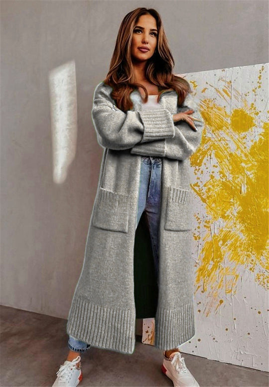 Damen Langer Strickcardigan mit praktischen Taschen und lässigem Schnitt EB