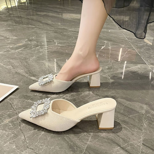 Damen elegante Mules mit funkelndem Schmuckdetail EB