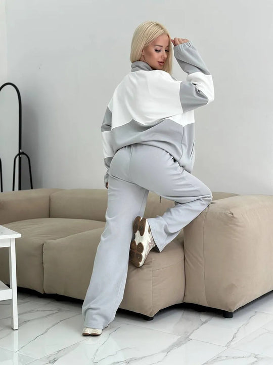 Damen sportliches Set aus hochfunktionalem Fleece-Material mit Reißverschluss EB