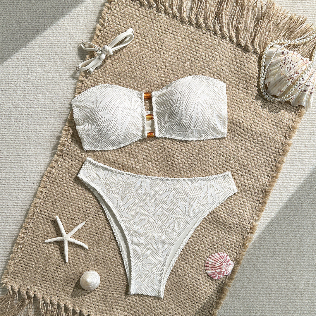 Damen Bandeau-Bikini mit floralem Häkelmuster EB