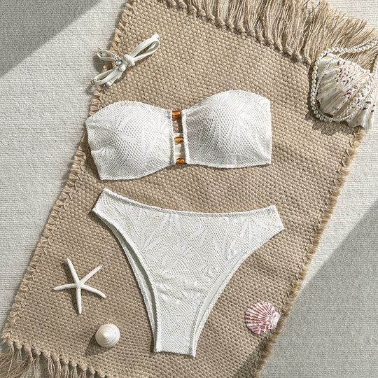 Damen Bandeau-Bikini mit floralem Häkelmuster EB