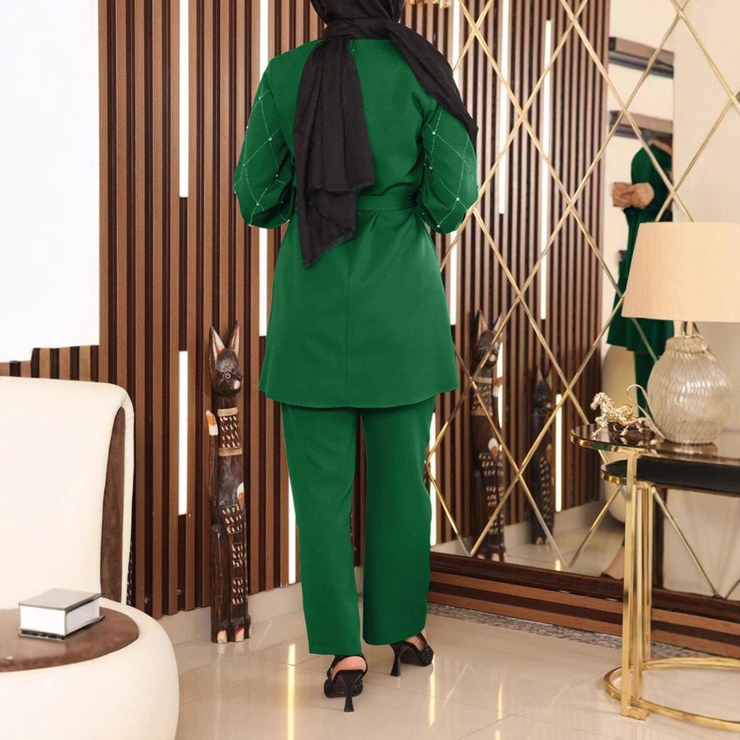 Damen Elegantes zweiteiliges Tunika-Set mit Taillengürtel und Zierärmeln EB