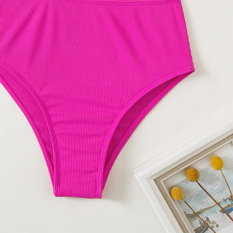 Damen Einseitiger Triangel-Bikini mit buntem Blockdesign EB