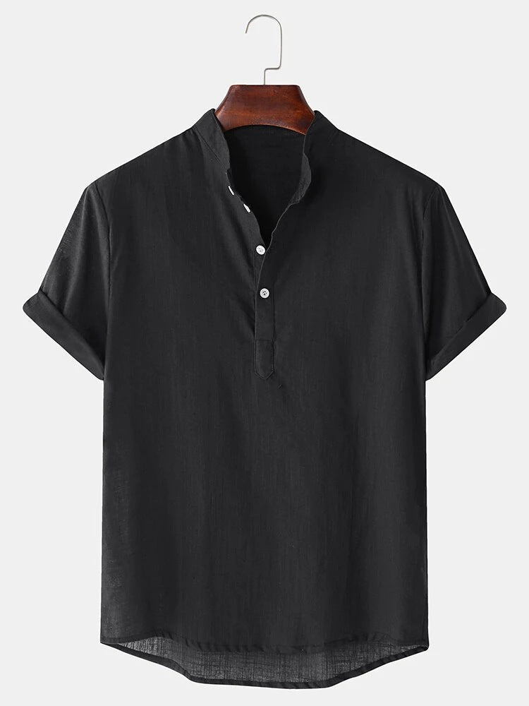 Herren Kurzarmhemd mit innovativem Henley-Ausschnitt und fließendem Material EB