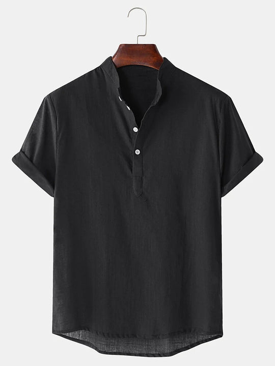 Herren Kurzarmhemd mit innovativem Henley-Ausschnitt und fließendem Material EB