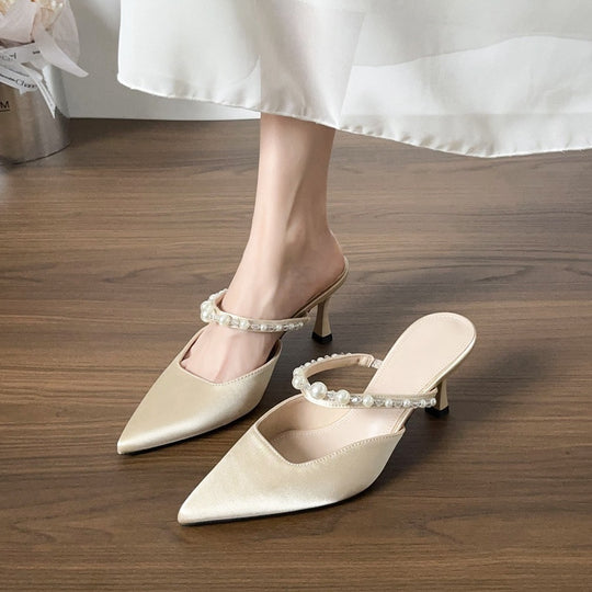 Damen Elegante Slingback-Pumps mit modischen Perlenakzenten EB