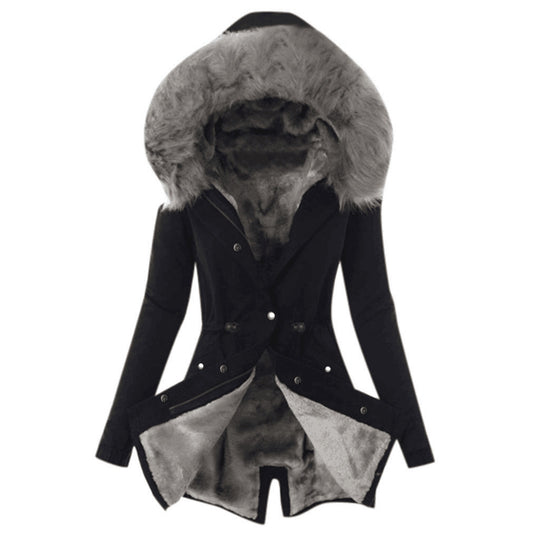 Damen gefütterte Parka mit Kunstfellkragen EB