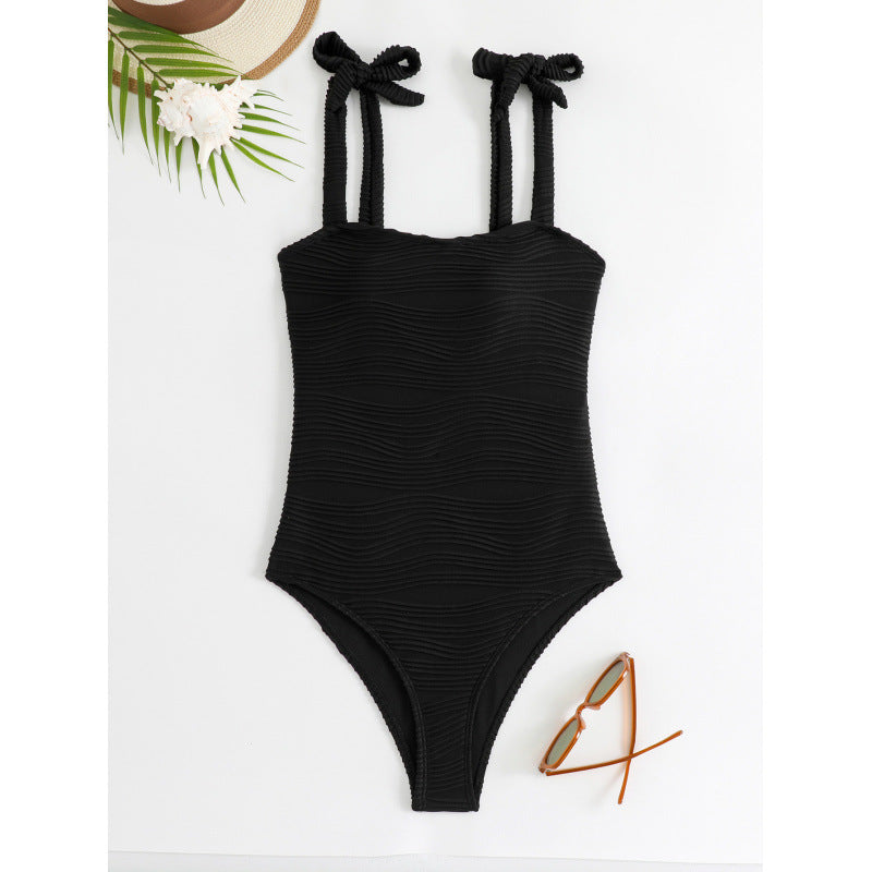 Damen Einteiler Badeanzug mit modischem Wickelrock und eleganten Bindebändern EB