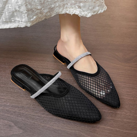 Damen transparente Netz-Mules mit funkelndem Riemen EB