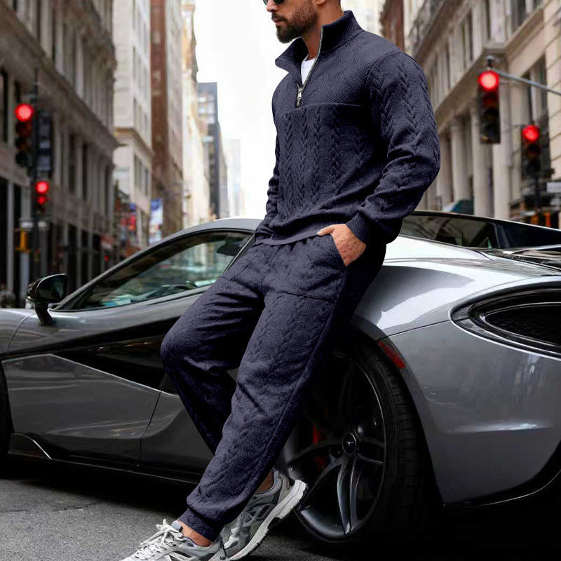 Herren Waffelstruktur-Halbzip-Loungewear-Set mit Cargo-Jogger EB