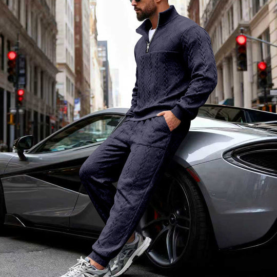 Herren Waffelstruktur-Halbzip-Loungewear-Set mit Cargo-Jogger EB
