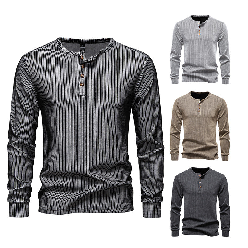 Herren Langarm Henley Shirt mit strukturiertem Streifenmuster EB