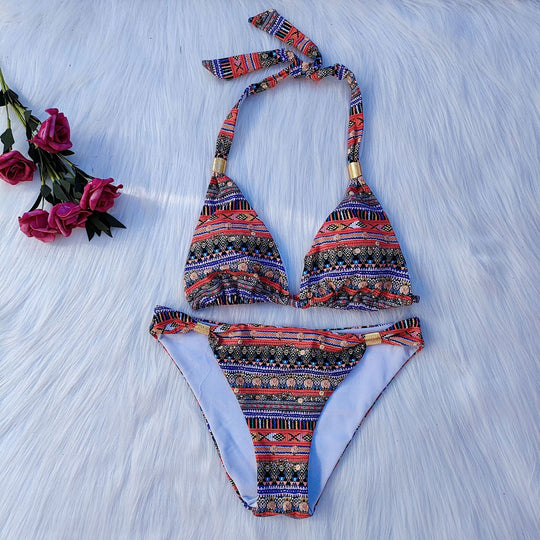 Damen Triangel-Bikini mit verspieltem Ethno-Muster EB