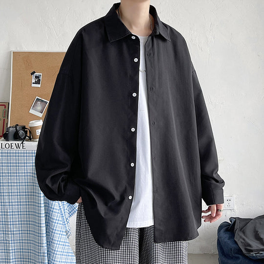 Herren nan leichtes Overshirt-Hemdjacke aus Baumwollmix mit verdeckter Knopfleiste, überschnittener Schulter und abgerundetem Saum EB