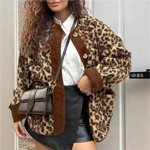 Damen warme Leopardenmuster Jacke EB