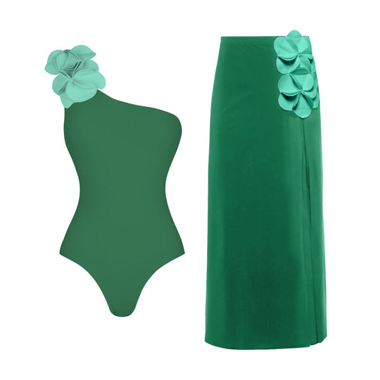 Damen Schwimmanzug mit asymmetrischem Schnitt und floralen Applikationen EB