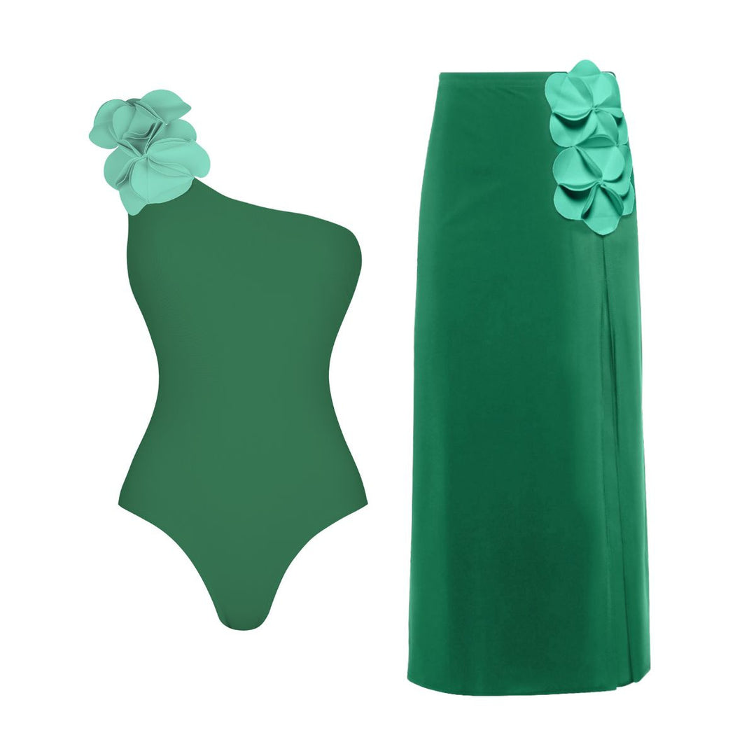 Damen Schwimmanzug mit floralem Oberteil und eleganter Maxi-Rock EB