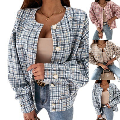 Damen Karierte Bouclé-Jacke EB