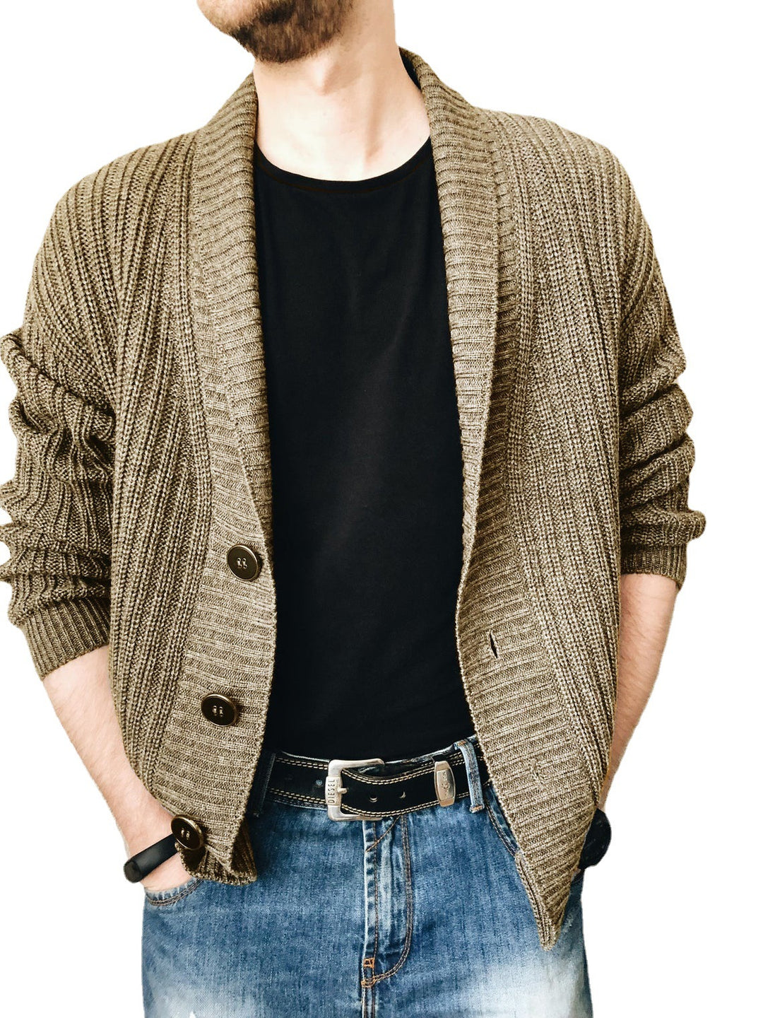 Herren Strickjacke mit tiefem Kragen EB