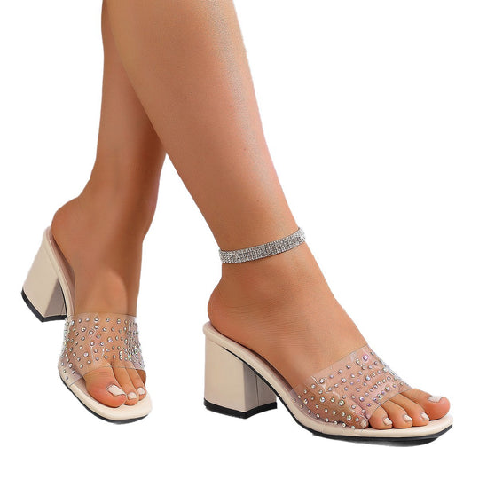 Damen Sandalen mit transparentem Riemchen und funkelnden Strass-Akzenten EB