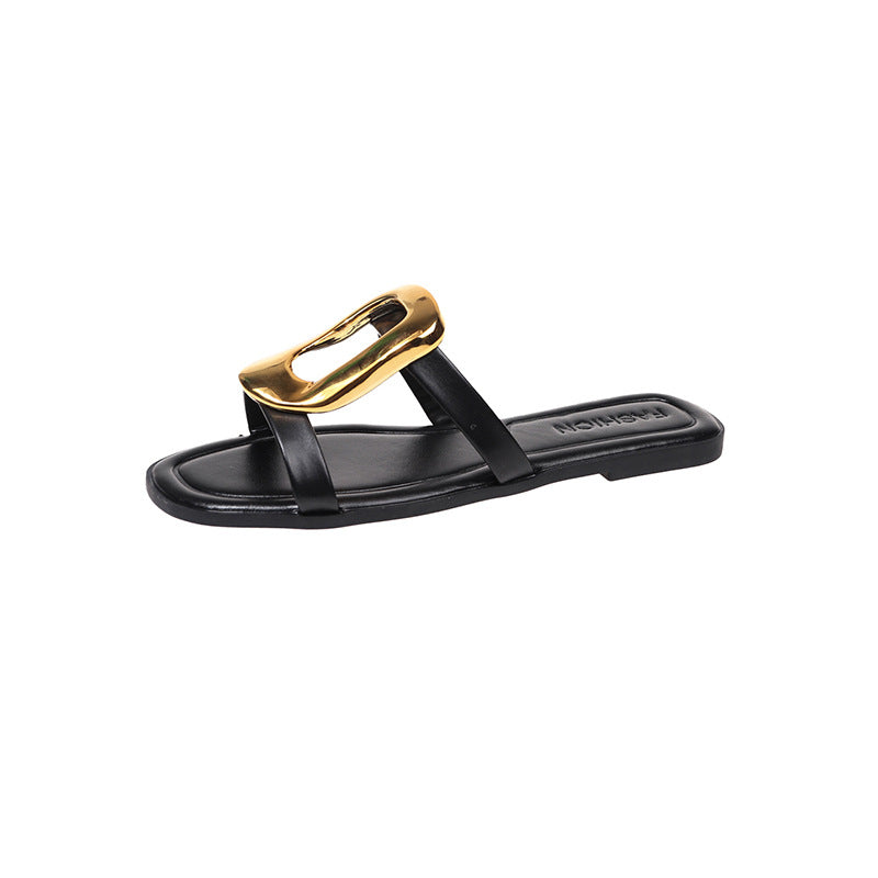 Damen modische Zehentrenner-Sandalen mit elegantem Metall-Detail EB