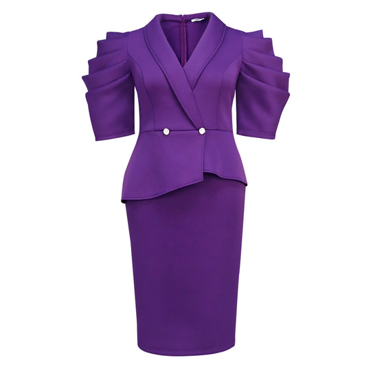 Damen Elegantes Etui-Kleid mit voluminösen Puffärmeln EB