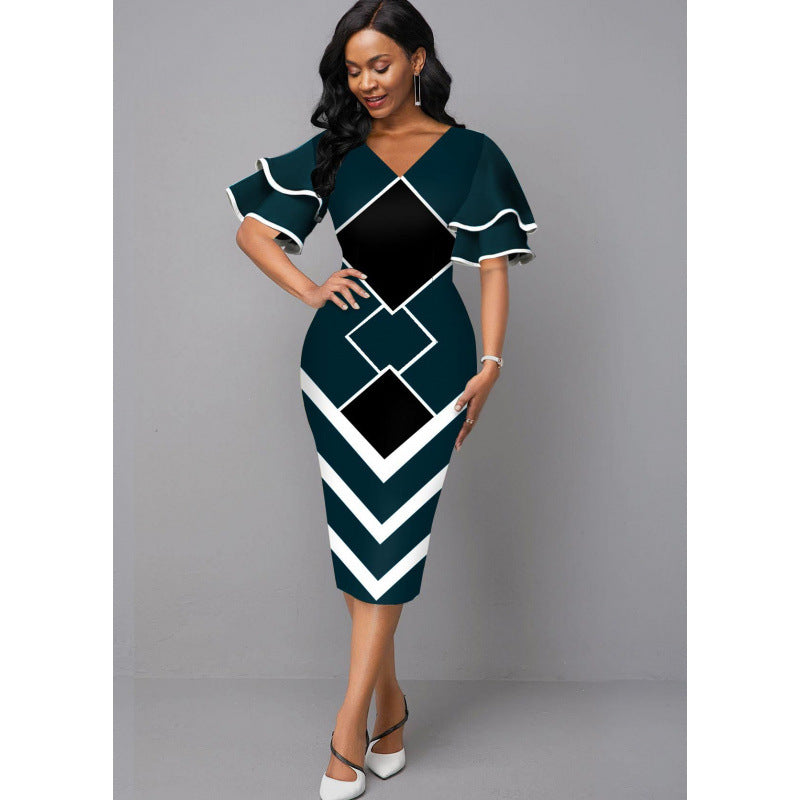 Damen Figurbetontes Kleid mit einzigartigem geometrischem Design EB