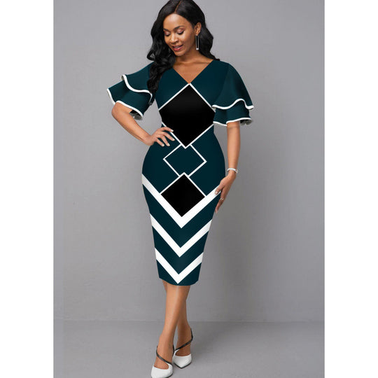Damen Figurbetontes Kleid mit einzigartigem geometrischem Design EB