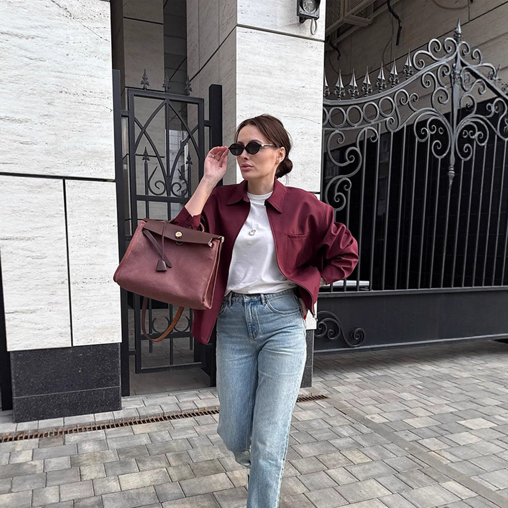Damen modische Oversized-Jacke mit praktischem Reißverschluss EB
