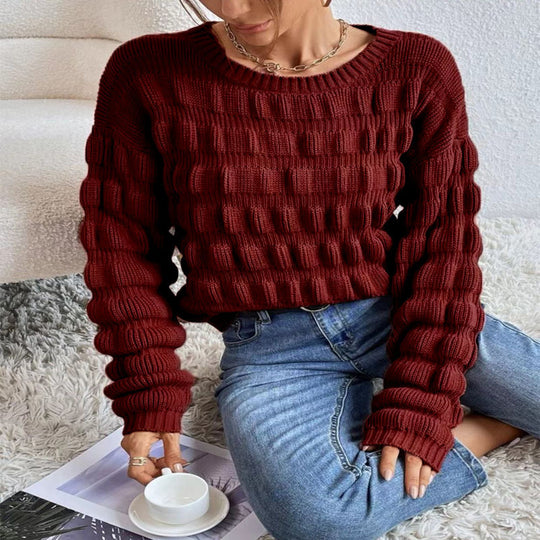 Damen Strickpullover mit modernen Rastermuster EB