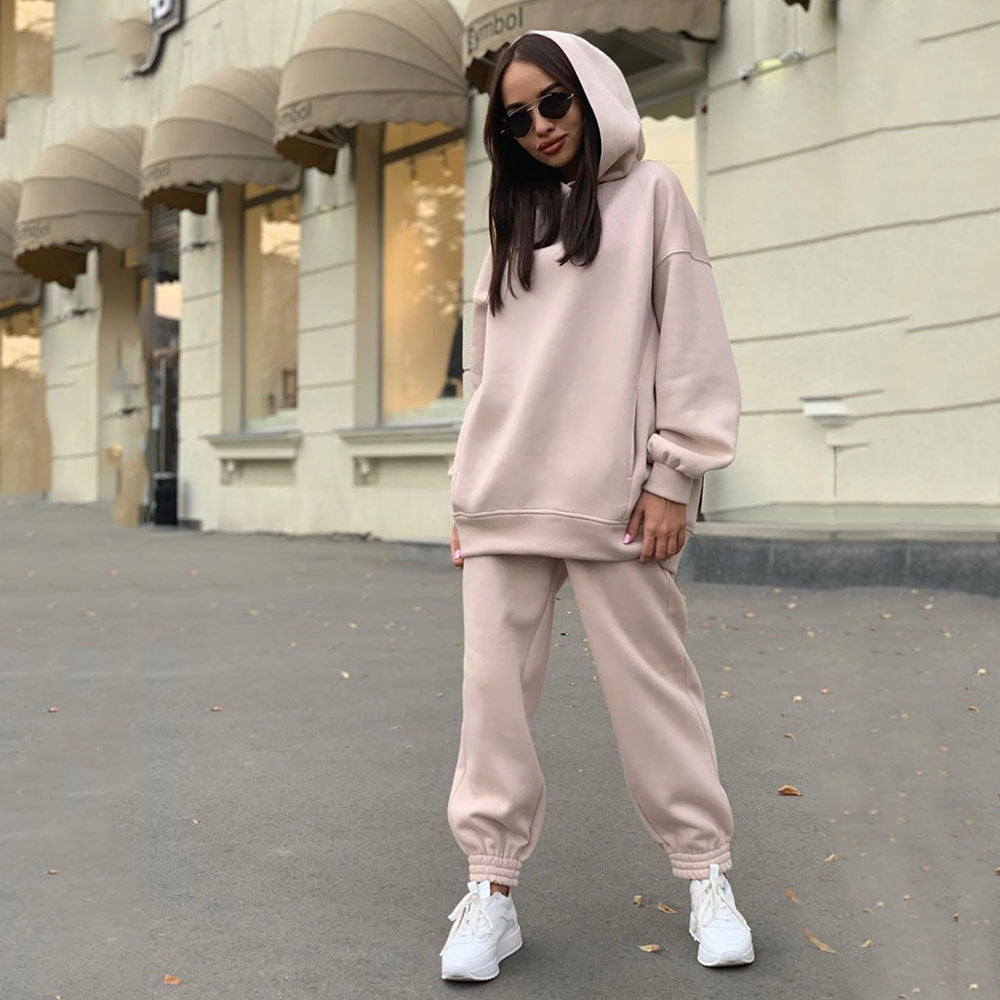 Damen Sportliches Hoodie- und Jogginghosen-Set im lässigen Design mit Kapuze EB