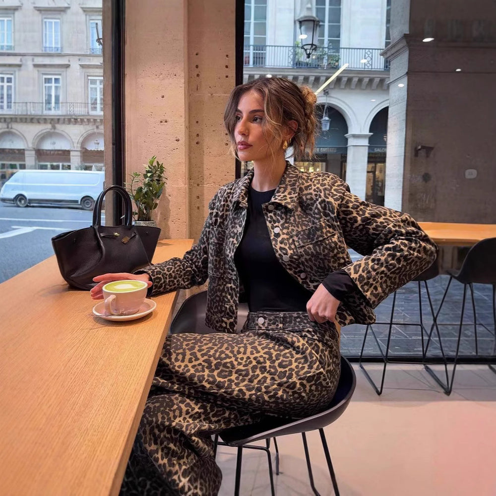 Damen Leoparden-Print Kurzjacke EB